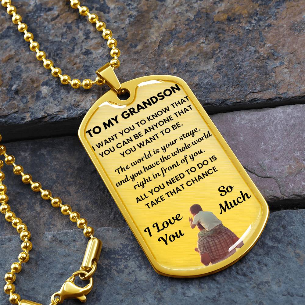 Grandpa to Grandson Gift Dog Tag Necklace