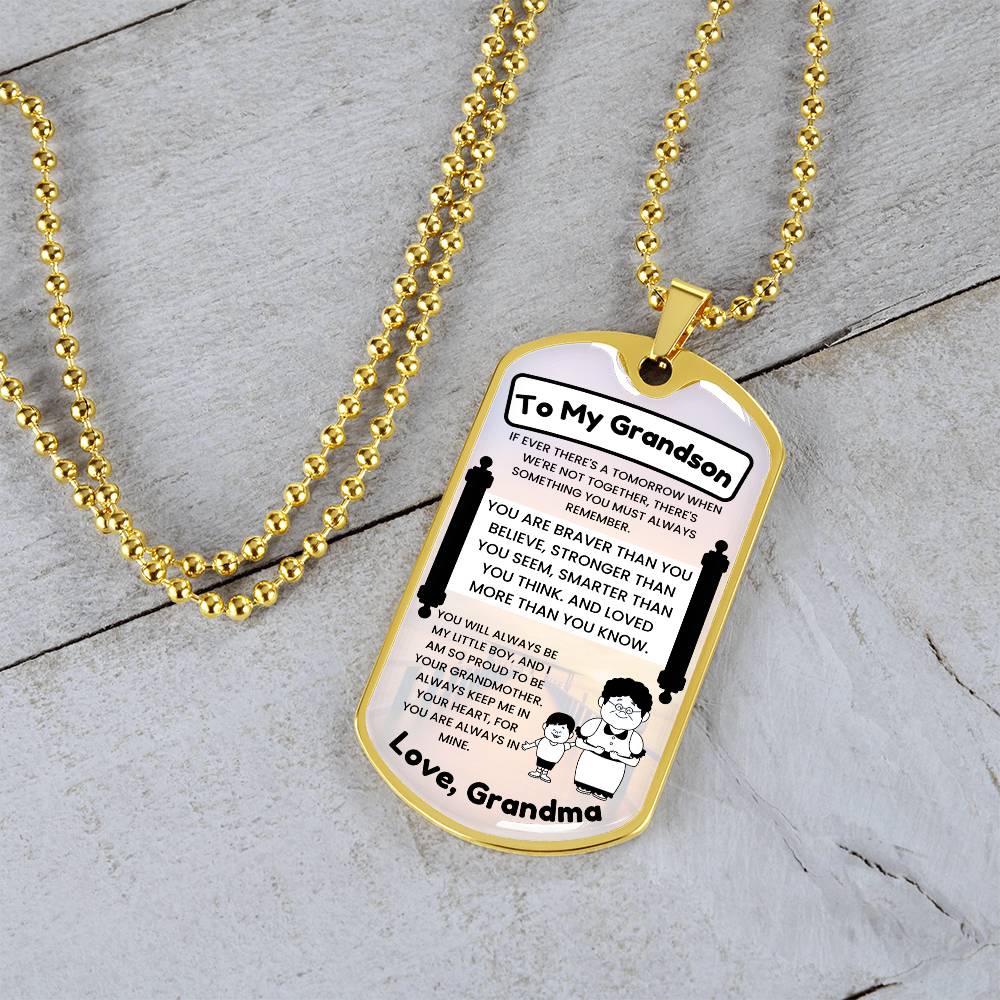 Gold Finish Dog Tag Necklace for Grandson