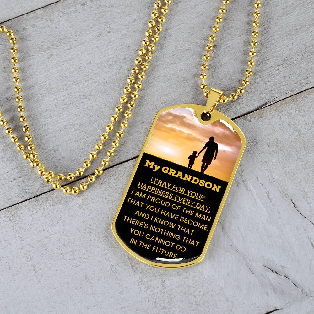 High-Quality Surgical Steel Dog Tag for Grandson with 18k Gold Finish Option