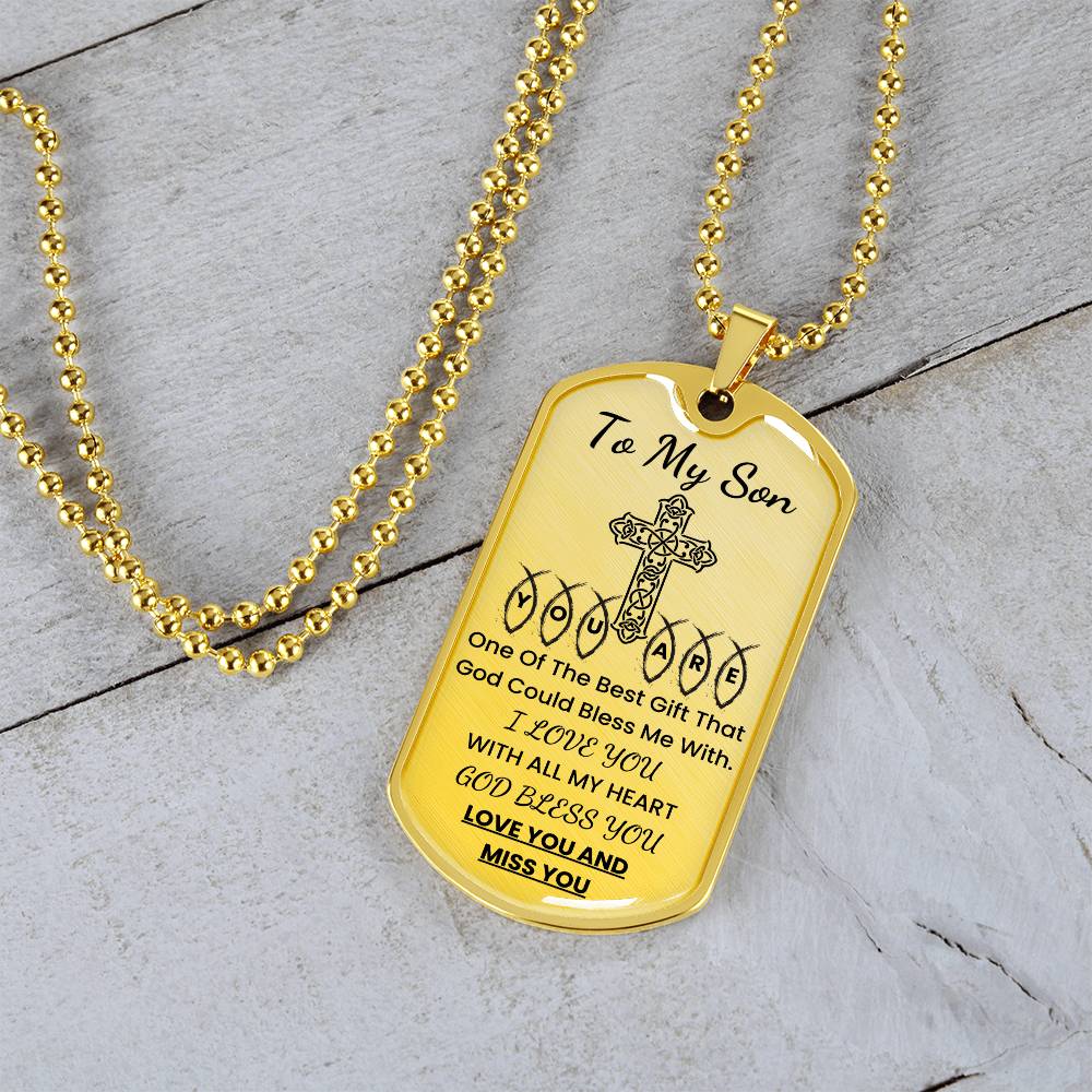 Son Dog Tag Necklace with 18k gold finish