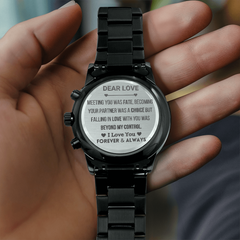 Personalized Graduation Engraved Watch, Timeless Gift For Boyfriend, Engraved Design Black Chronograph Watch, I Love You Forever & Always