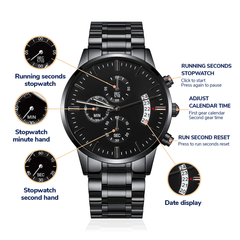 Personalized Graduation Engraved Watch, Timeless Gift For Boyfriend, Engraved Design Black Chronograph Watch, I Love You Forever & Always