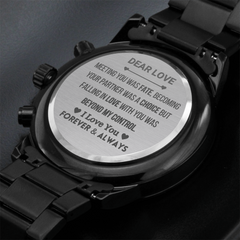 Personalized Graduation Engraved Watch, Timeless Gift For Boyfriend, Engraved Design Black Chronograph Watch, I Love You Forever & Always