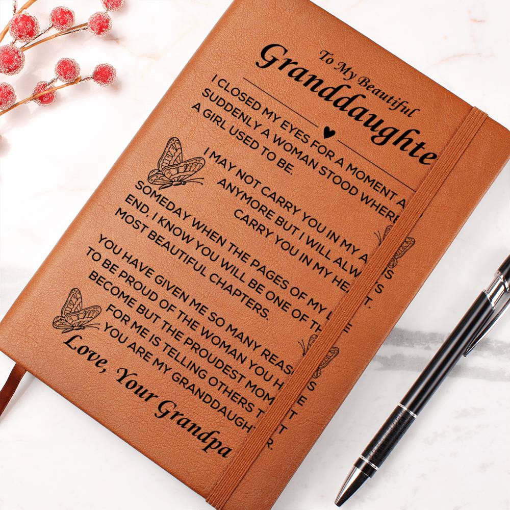 Beautiful Gift for Granddaughter from Grandpa, Leather Journal for Birthday, Christmas, Graduation