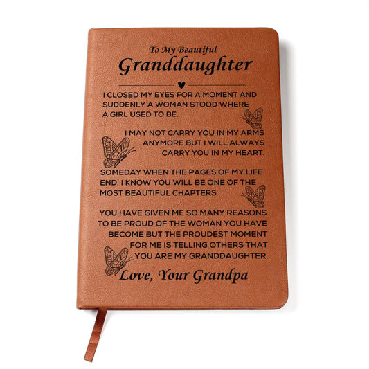 Beautiful Gift for Granddaughter from Grandpa, Leather Journal for Birthday, Christmas, Graduation