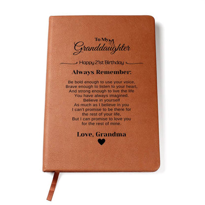 To My Granddaughter | Happy 21st Birthday Gift From Grandma | Graphic Leather Journal