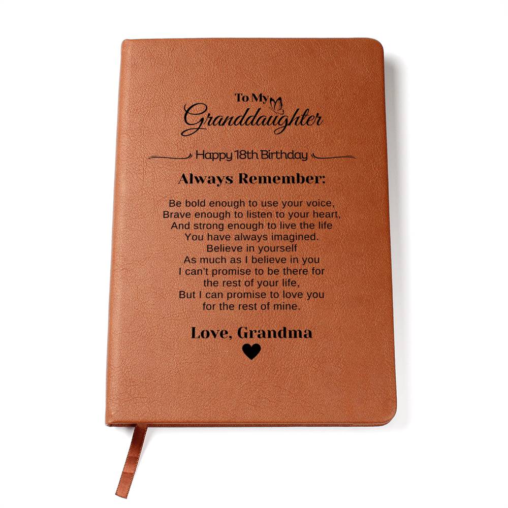 To My Granddaughter | Happy 18th Birthday Gift From Grandma | Graphic Leather Journal