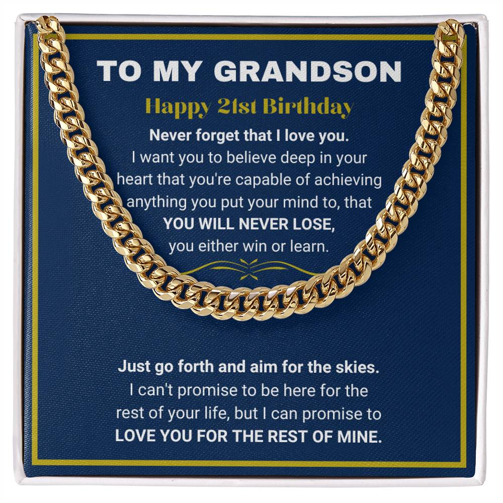 Gold Over Stainless Steel Cuban Link - Symbol of Grandson's Strength