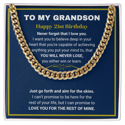 Gold Over Stainless Steel Cuban Link - Symbol of Grandson's Strength