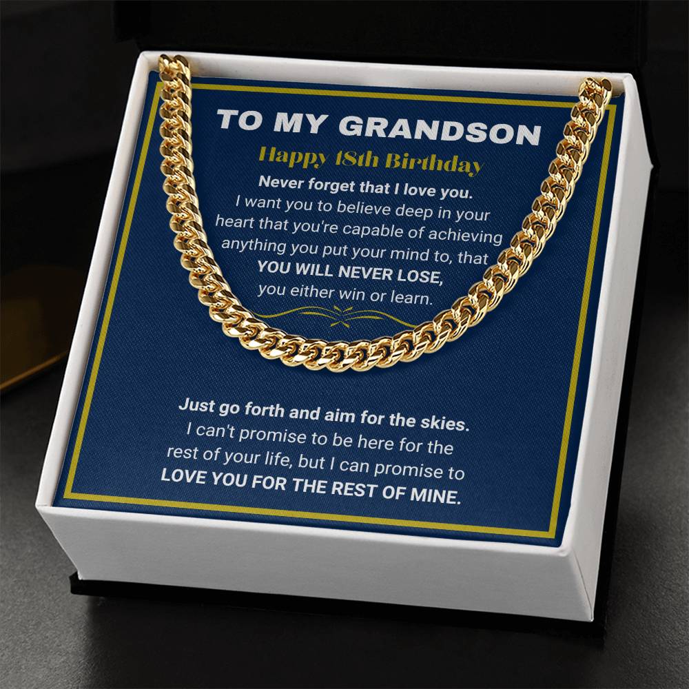 Grandson 18th Birthday Present, You Either Win or Learn - Cuban Link Chain