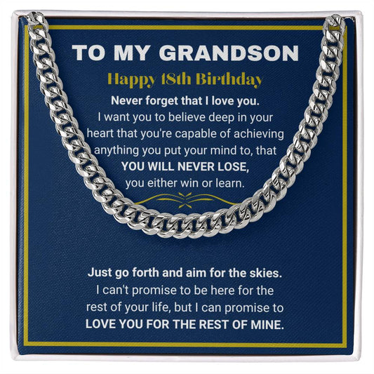 Sentimental 18th Birthday Cuban Link Chain Gift for Grandson