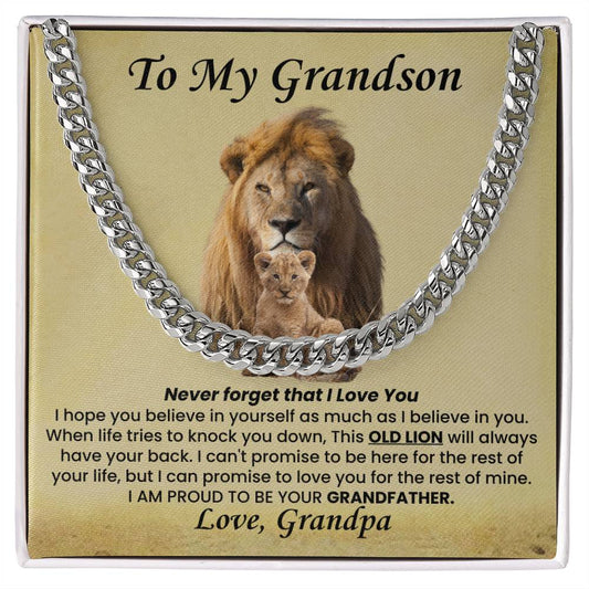 Grandson Present From Grandpa - 'Old Lion' Cuban Link Chain