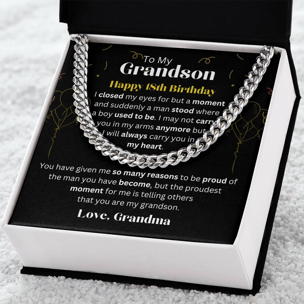 18th Birthday Gift for Grandson from Grandma - I Proud of You - Cuban Link Chain