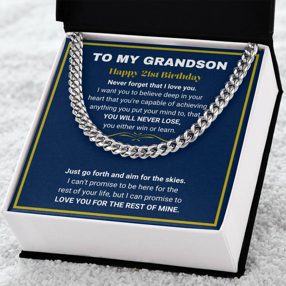 Elegant Cuban Link for Grandson - Soft Touch Box Included
