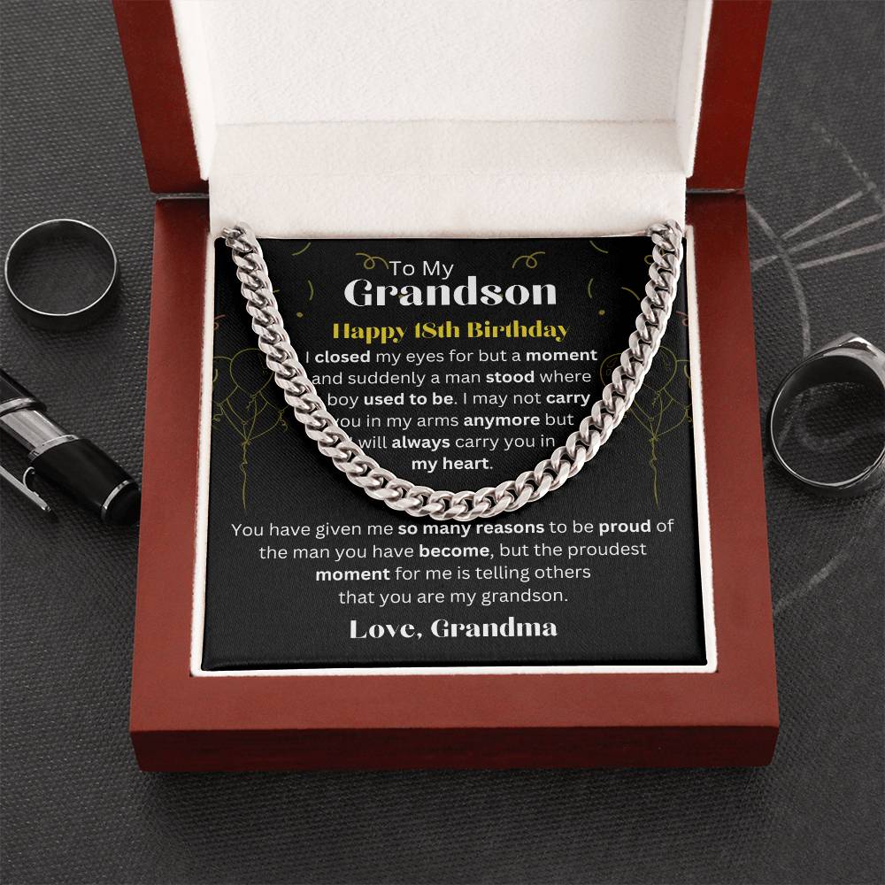 18th Birthday Gift for Grandson from Grandma - I Proud of You - Cuban Link Chain