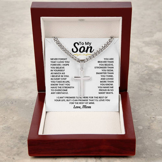 Polished stainless steel cross necklace for son