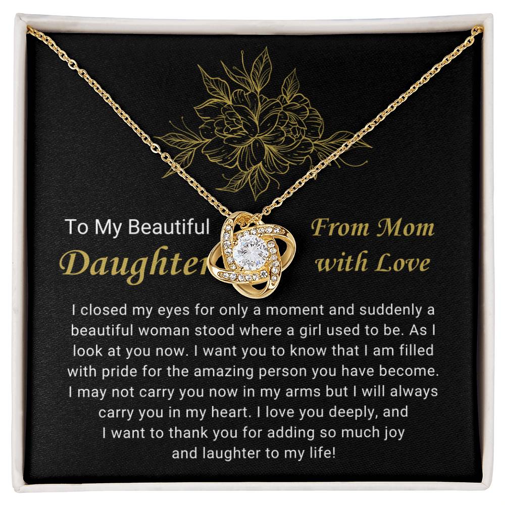 To My Beautiful Daughter Necklace from Mom | Love Knot Necklace for Birthday, Christmas, Valentines Day & Just Because