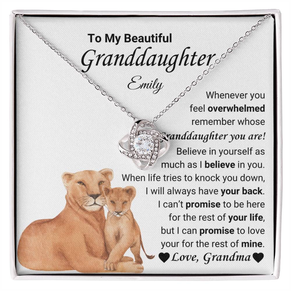 personalized granddaughter present from grandma love knot necklace