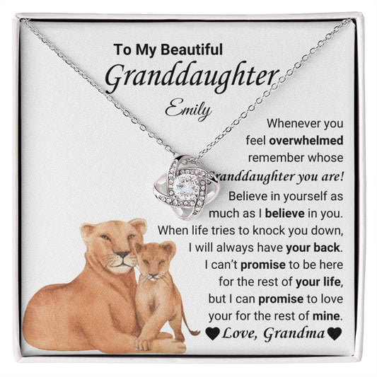 personalized granddaughter present from grandma love knot necklace