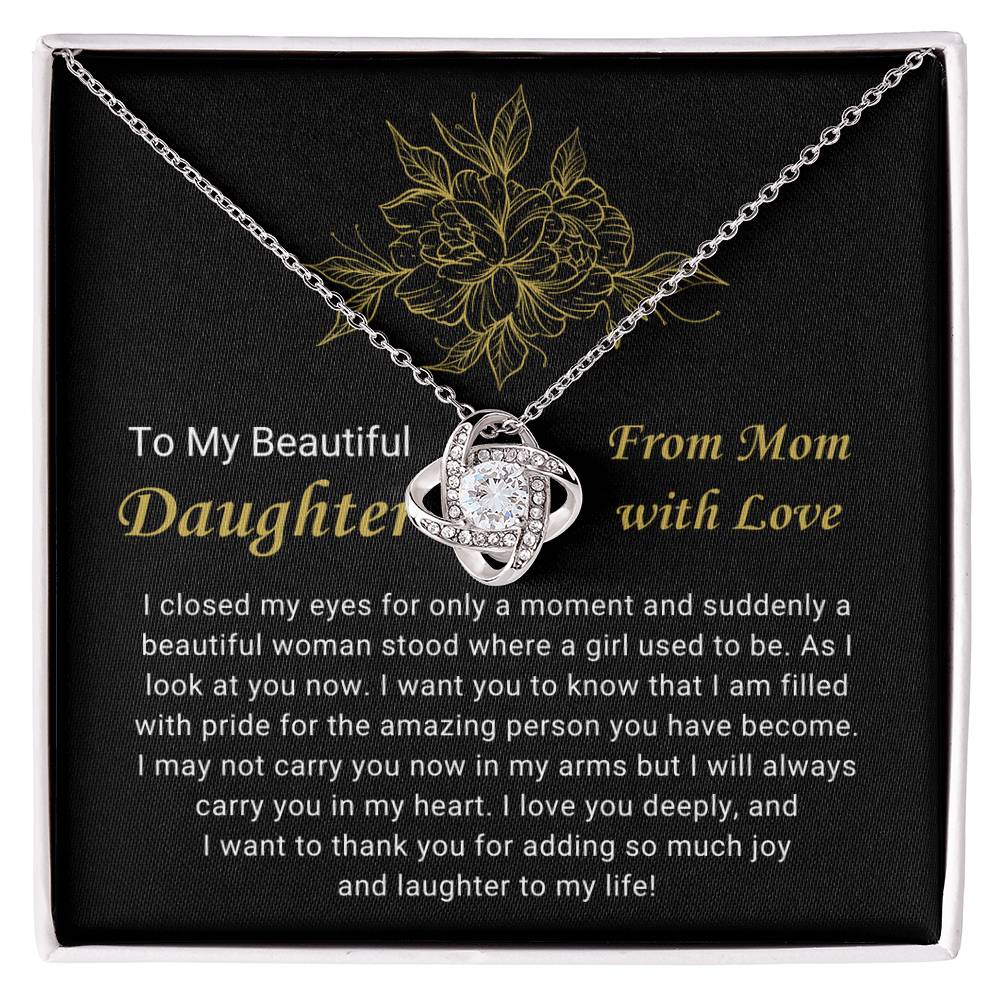 To My Beautiful Daughter Necklace from Mom | Love Knot Necklace for Birthday, Christmas, Valentines Day & Just Because