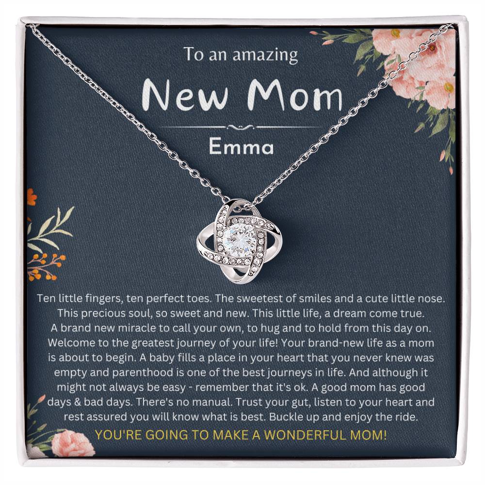 Personalized New Mom Necklace - 14k White Gold