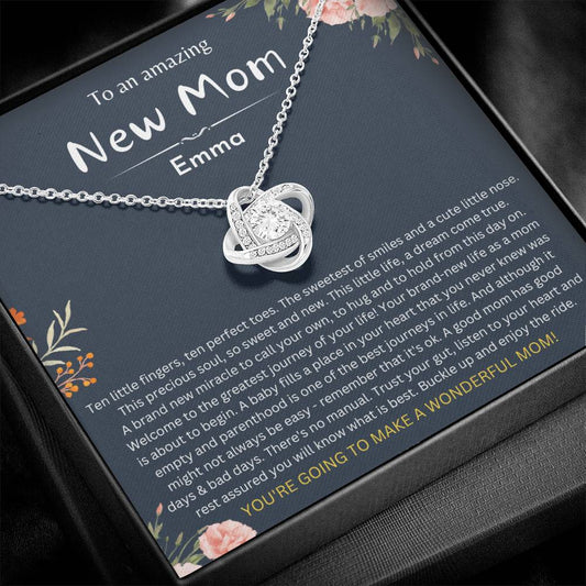 Personalized New Mom Necklace - 14k White Gold