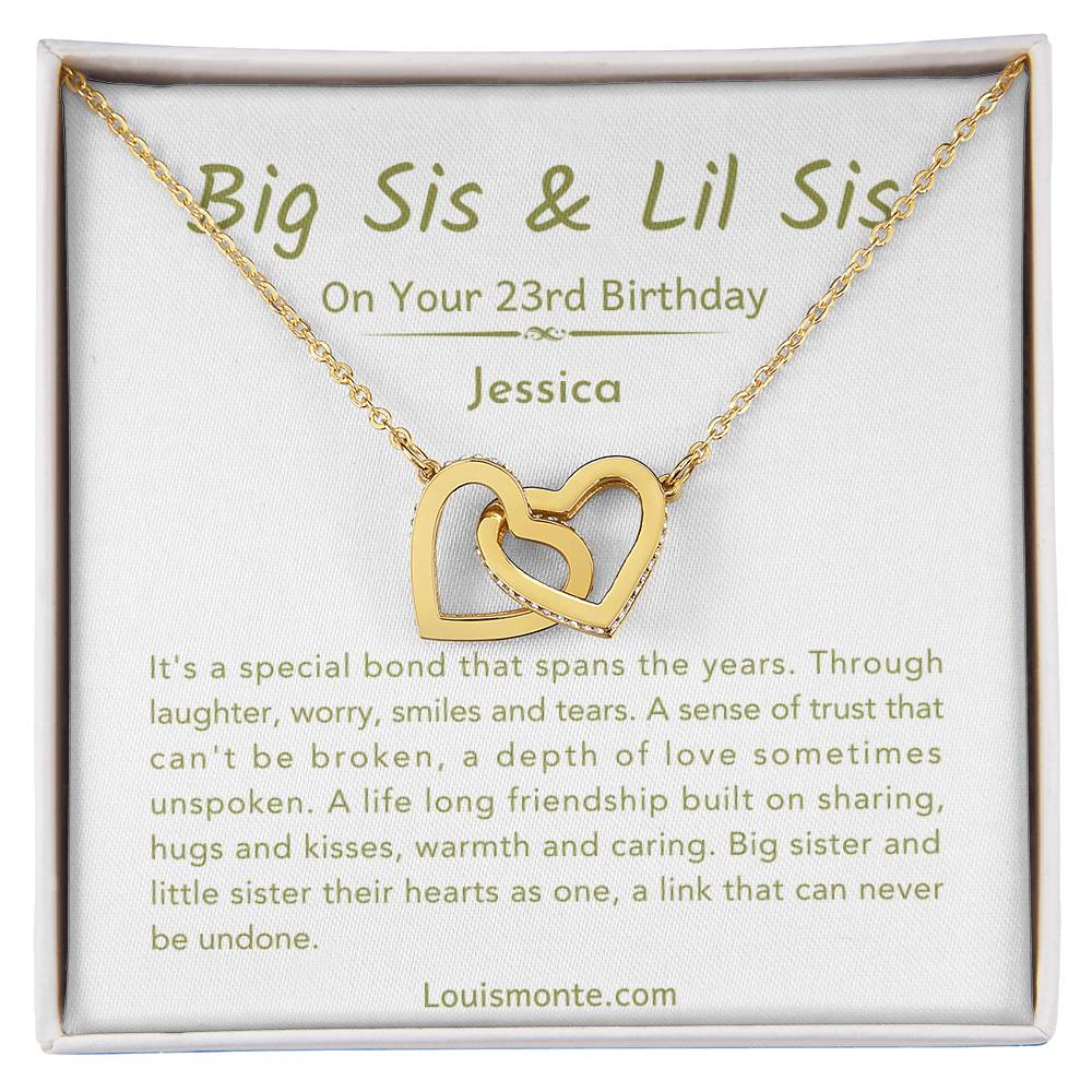 Personalized Big Sister & Little Sister Necklace For 23rd Birthday Gift | Interlocking Hearts Necklace