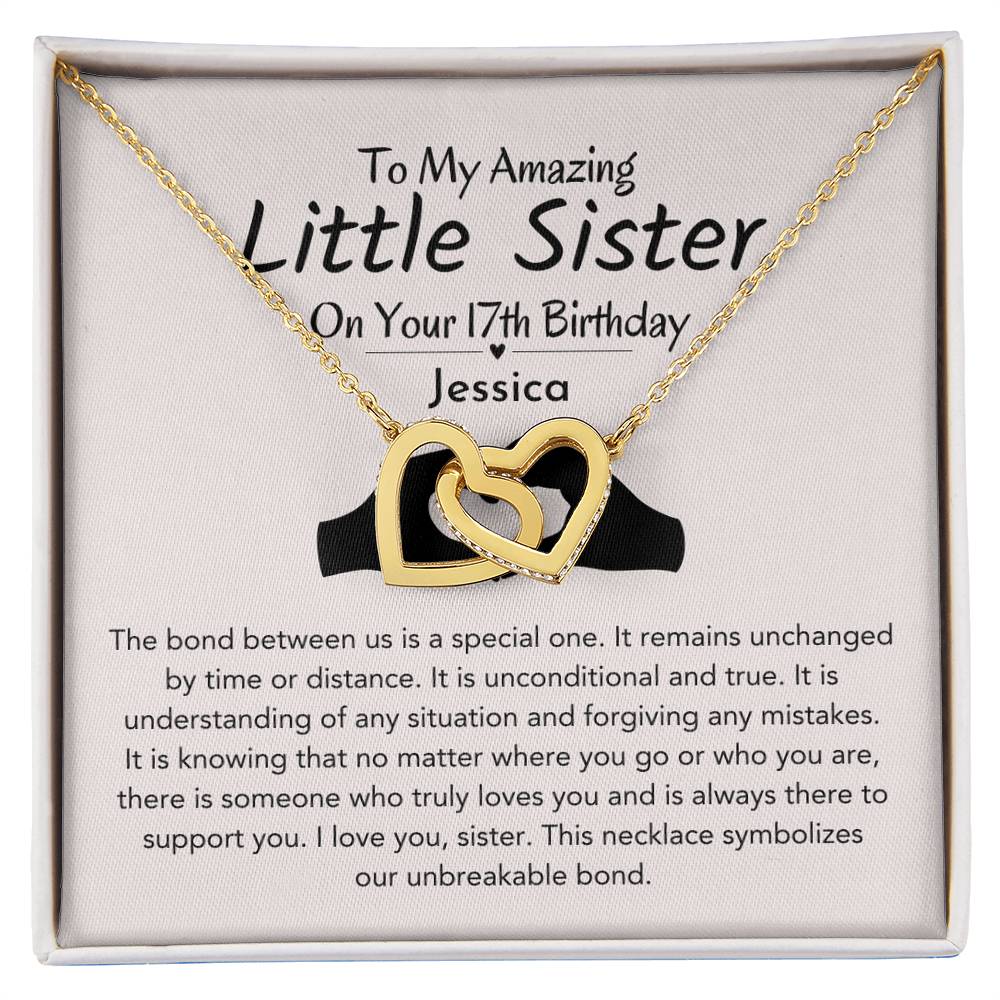 Personalized 17th Birthday Gift For Little Sister | Unbreakable Bond Interlocking Hearts Necklace