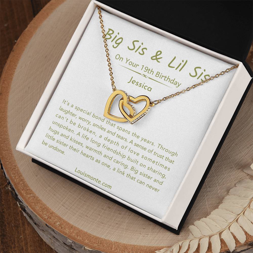 Personalized Big Sister & Little Sister Necklace For 19th Birthday Gift | Interlocking Hearts Necklace