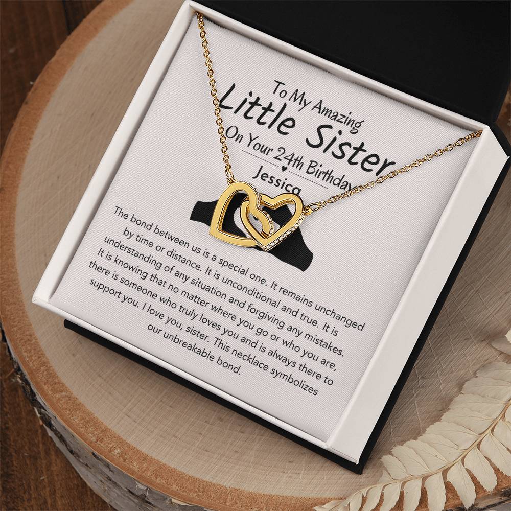Personalized 24th Birthday Gift For Little Sister | Unbreakable Bond Interlocking Hearts Necklace