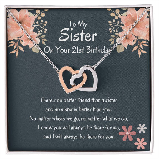 21st Birthday Gift For Sister Interlocking Hearts Necklace