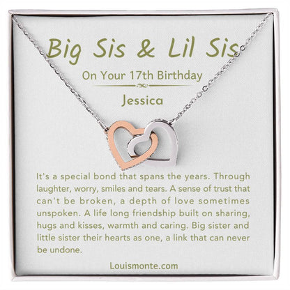 Personalized Big Sister & Little Sister Necklace For 17th Birthday Gift | Interlocking Hearts Necklace