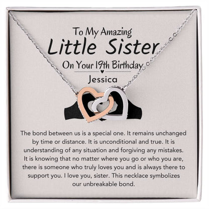 Personalized 19th Birthday Gift For Little Sister | Unbreakable Bond Interlocking Hearts Necklace