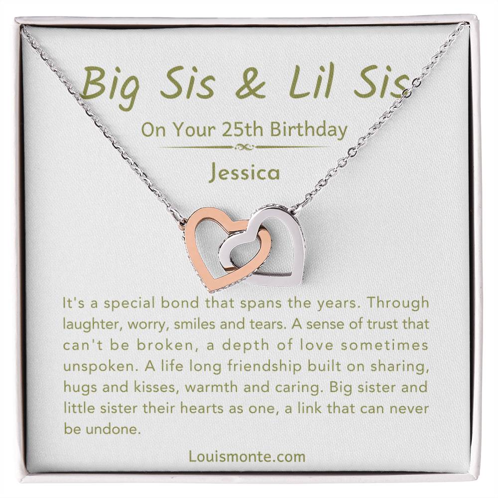 Personalized Big Sister & Little Sister Necklace For 25th Birthday Gift | Interlocking Hearts Necklace