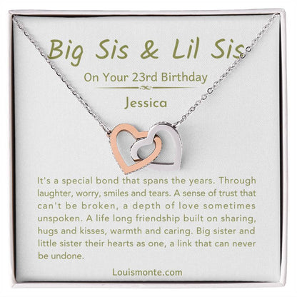 Personalized Big Sister & Little Sister Necklace For 23rd Birthday Gift | Interlocking Hearts Necklace