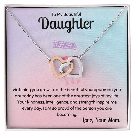 Daughter - Beautiful Young Woman Interlocking Hearts Necklace