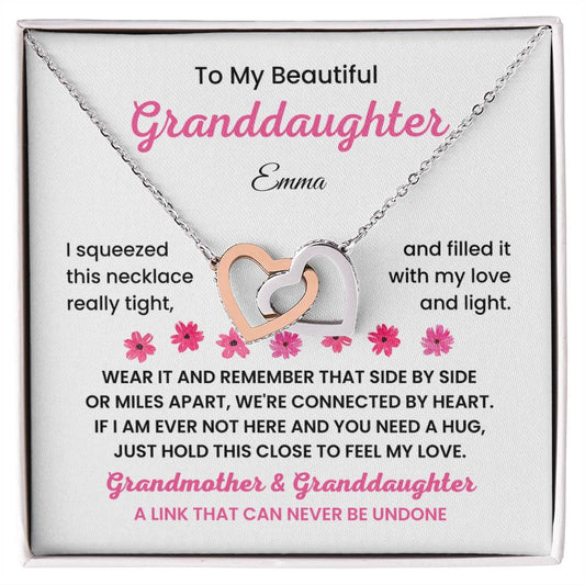 Customized Present for Granddaughter from Grandmother | We're Connected By Heart - Interlocking Hearts Necklace