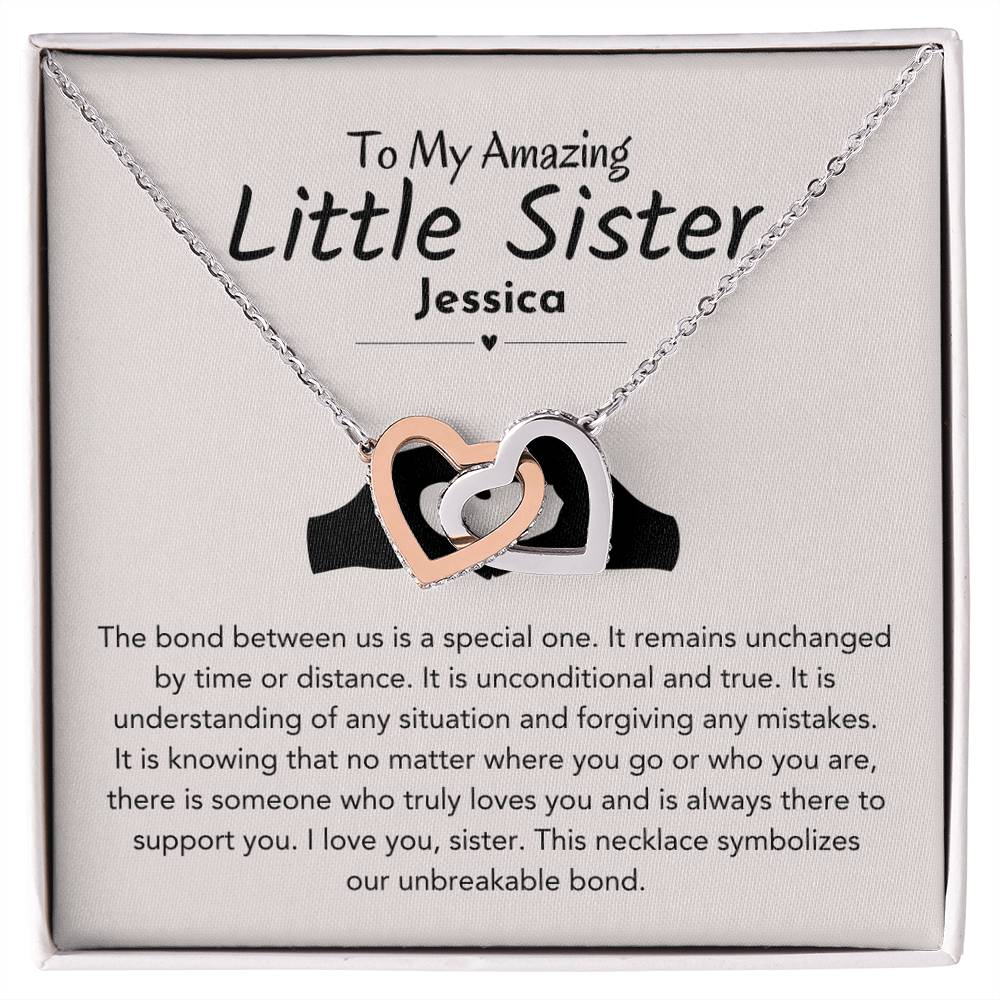 Personalized Little Sister Necklace From Big Sister, Sister 2 Hearts Necklace Gift For Younger Sister