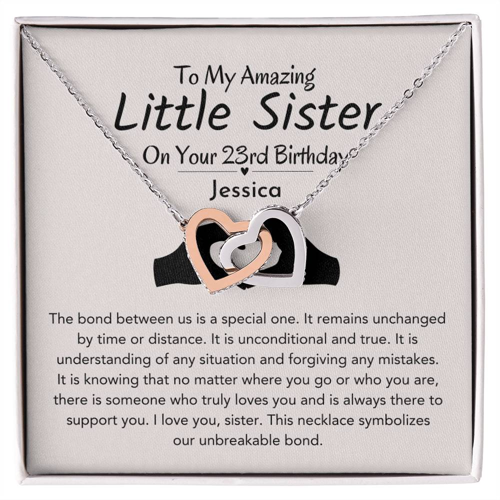 Personalized 23rd Birthday Gift For Little Sister | Unbreakable Bond Interlocking Hearts Necklace