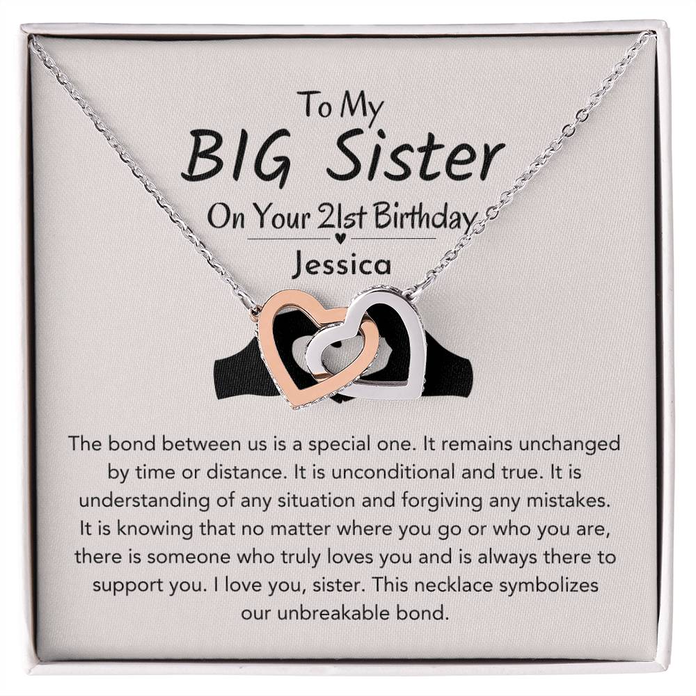 Personalized 21st Birthday Gift For Big Sister | Unbreakable Bond Interlocking Hearts Necklace