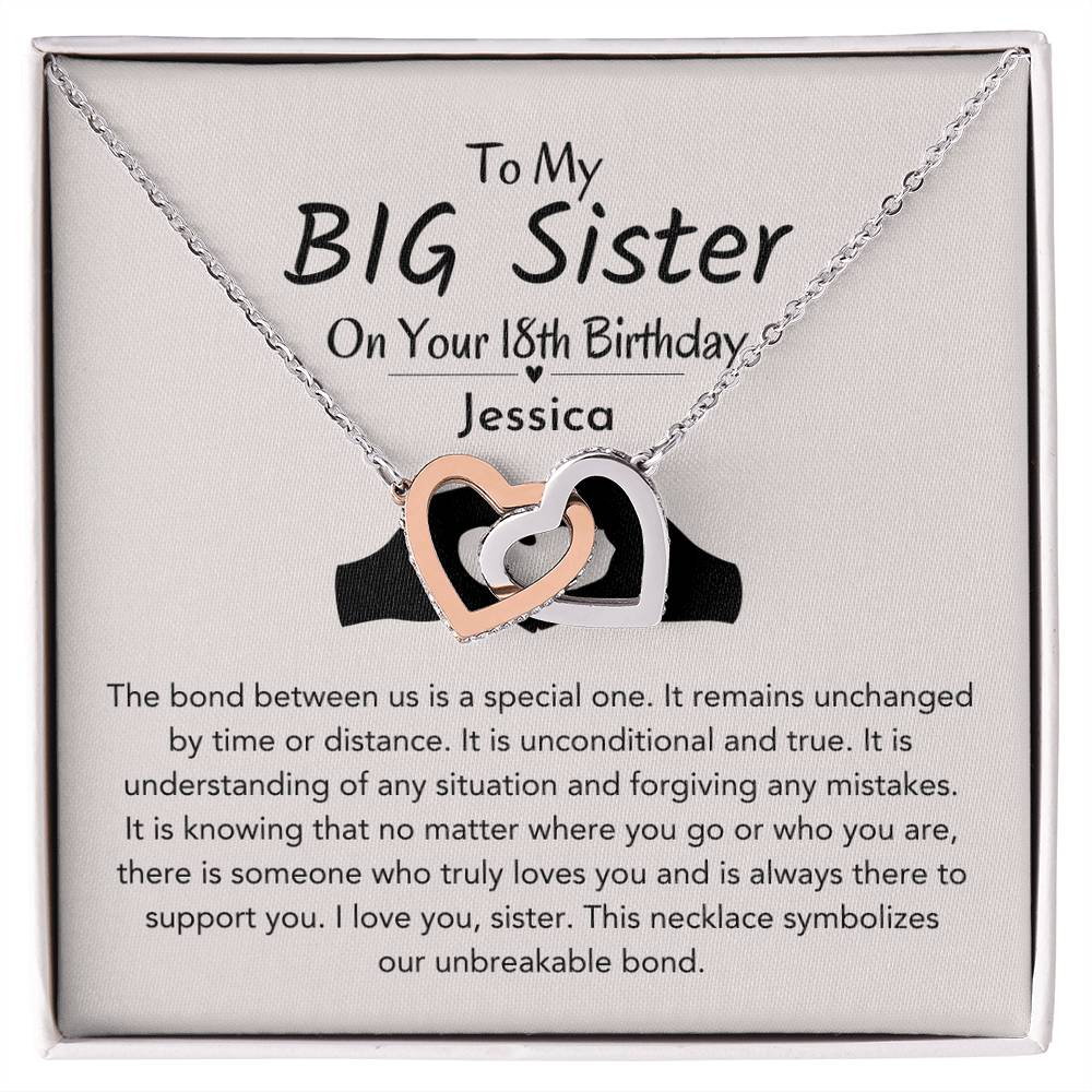 Personalized 18th Birthday Gift For Big Sister | Unbreakable Bond Interlocking Hearts Necklace