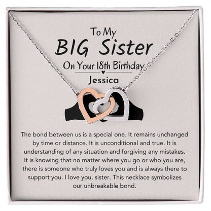 Personalized 18th Birthday Gift For Big Sister | Unbreakable Bond Interlocking Hearts Necklace