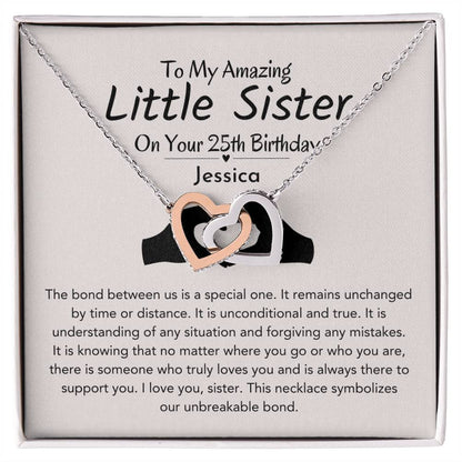 Personalized 25th Birthday Gift For Little Sister | Unbreakable Bond Interlocking Hearts Necklace