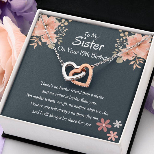 19th Birthday Gift For Sister Interlocking Hearts Necklace