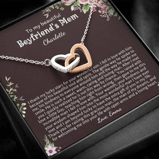 Personalized Gift for Boyfriends Mom | Interlocking Hearts Necklace for Birthday, Mother's Day, Christmas