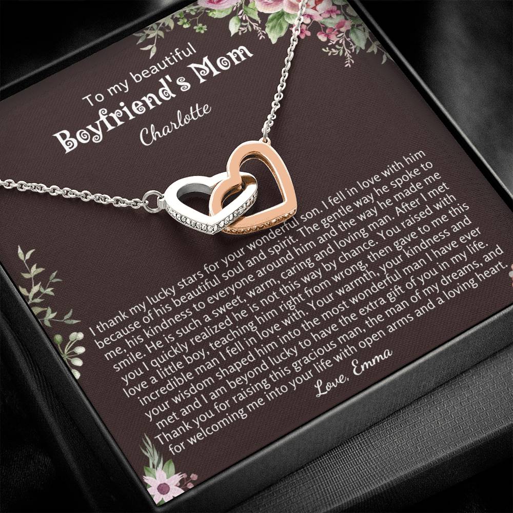 Personalized Gift for Boyfriends Mom | Interlocking Hearts Necklace for Birthday, Mother's Day, Christmas