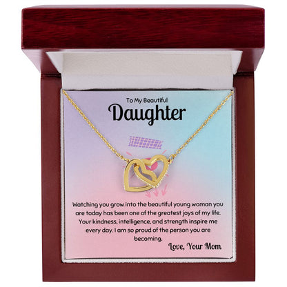 Daughter - Beautiful Young Woman Interlocking Hearts Necklace