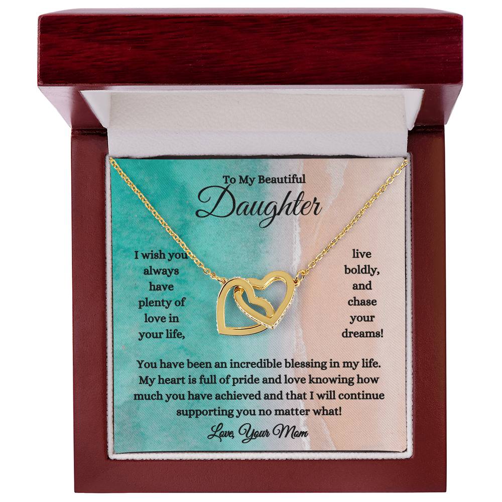 Personalized Daughter Gift From Mom - Incredible Blessing Interlocking Hearts Necklace