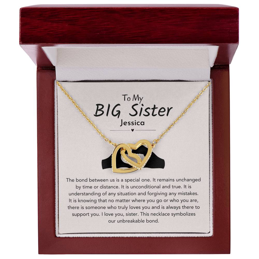 Personalized Big Sister Necklace From Little Sister, Sister 2 Hearts Necklace Gift For Elder Sister