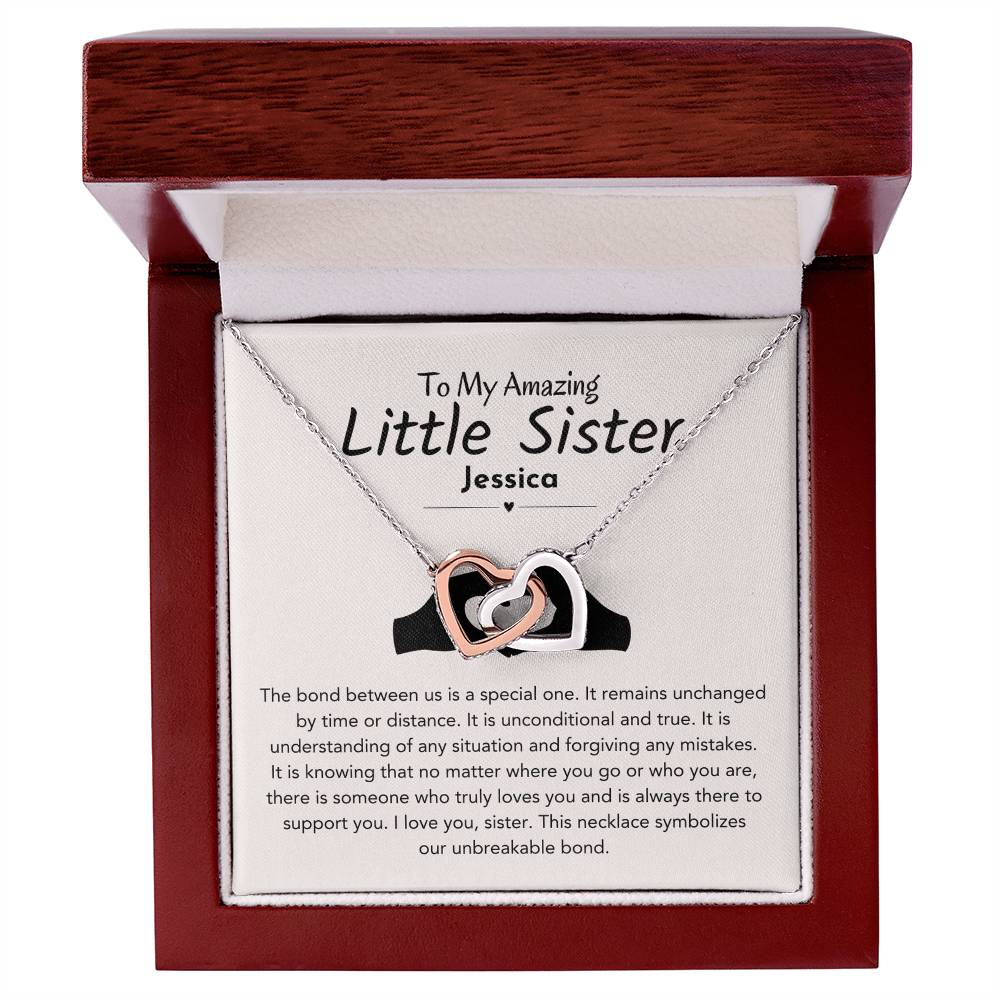 Personalized Little Sister Necklace From Big Sister, Sister 2 Hearts Necklace Gift For Younger Sister